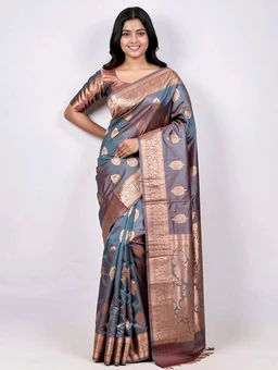 Open Border Slik Saree in Steel Blue Colour with Blouse Piece – Elegant Daily & Party Wear Saree - 5.5 miter, steel blue