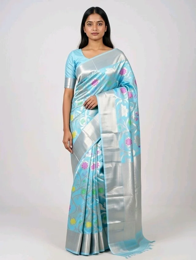 Maslin Slik Saree in Light Sky Blue Colour with Blouse Piece – Soft & Elegant Party Wear Saree - 5.5 miter, light sky blue