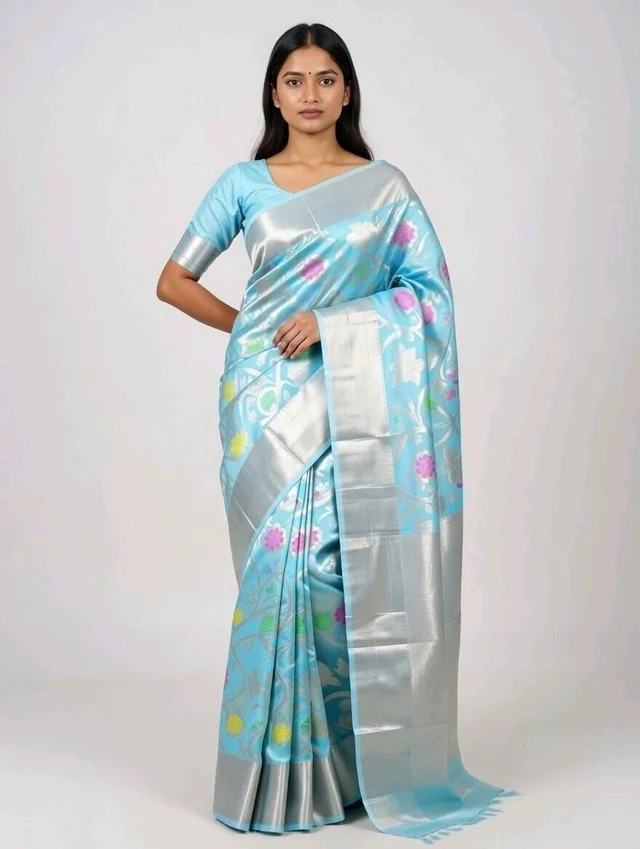 Maslin Slik Saree in Light Sky Blue Colour with Blouse Piece – Soft & Elegant Party Wear Saree - 5.5 miter, light sky blue