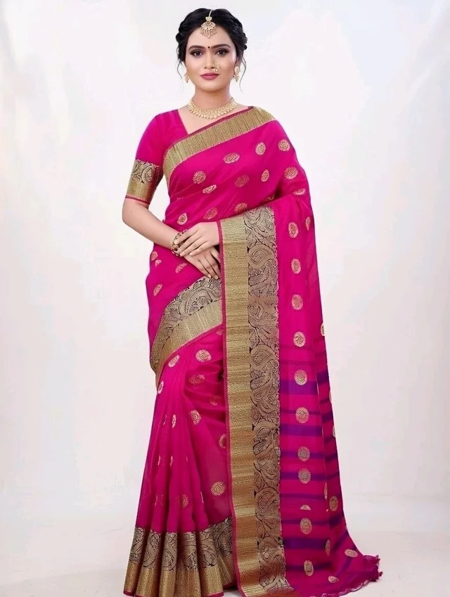 Katan Banarasi Silk Saree in Pink Colour with Blouse Piece - 5.5 miter, Cerise/pink