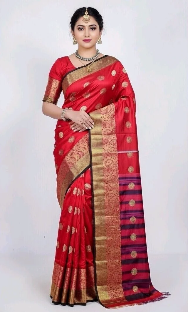 Katan Banarasi Silk Saree in Red Colour with Blouse Piece - 5.5 miter, Red