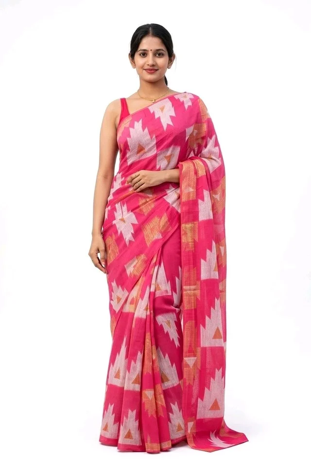 Roth Guti Saree in Hollywood Cerise Colour with Blouse Piece - 5.5 miter, Hollywood Cerise