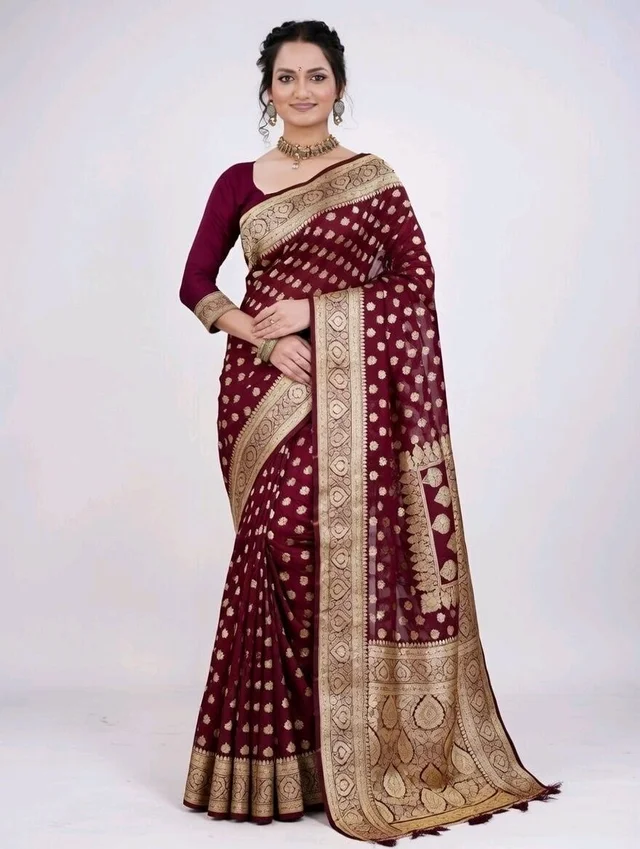 Party Fashion Saree | Nutmeg Wood Finish Colour | With Blouse Piece - 5.5 miter, Nutmeg Wood Finish