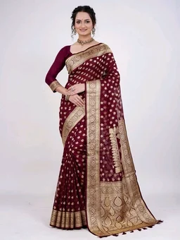 Party Fashion Saree | Nutmeg Wood Finish Colour | With Blouse Piece - 5.5 miter, Nutmeg Wood Finish