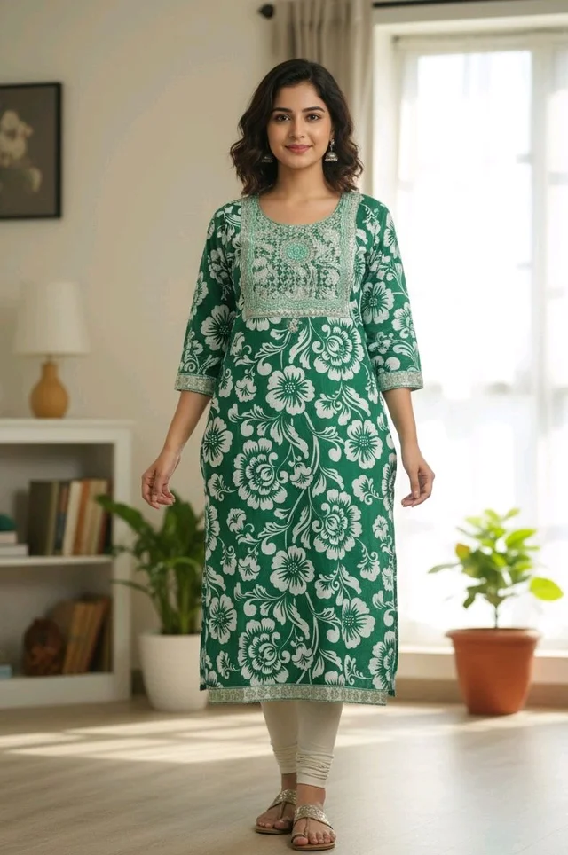 Pine Green Elegant Kurti – XL Size, 37 Inch Length, Perfect for Casual & Festive Wear (no Pant) - XL size, Pine Green