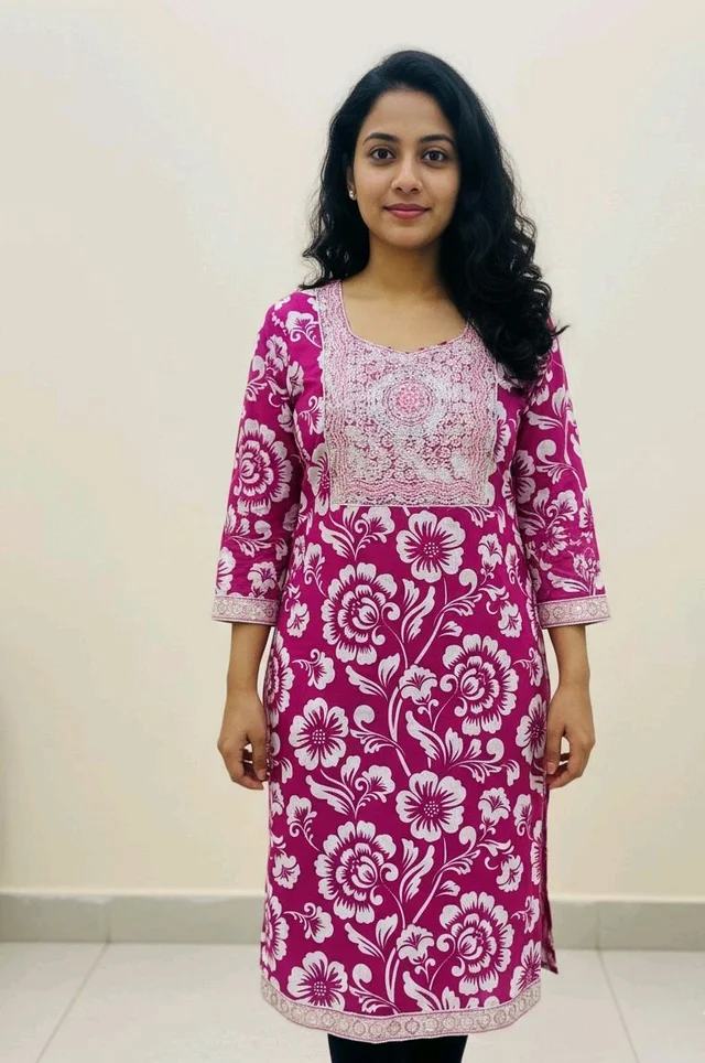 Pink Elegant Kurti – XL Size, 37 Inch Length, Pant Not Included, Perfect for Casual & Festive Wear - XL size, pink