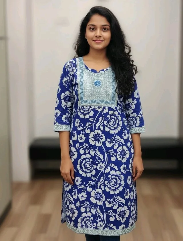 Pigment Indigo Cotton Mix Kurti – XL Size, 37 Inch Length, Pant Not Included - XL size, Pigment Indigo