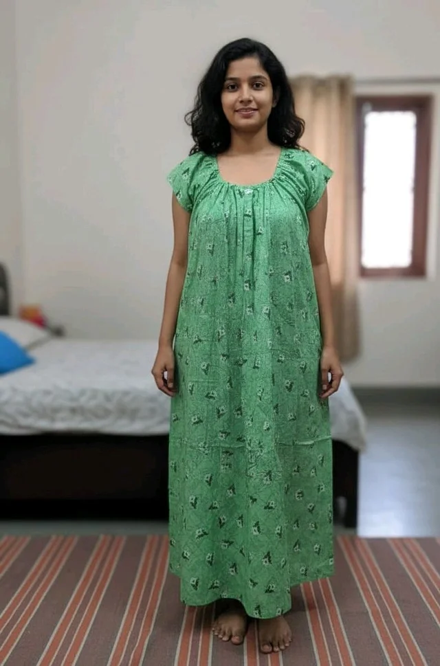 Pure Cotton Nighty – Soft & Comfortable Night Wear | Available in Purple & Light Green (Pack of 2) - Free size