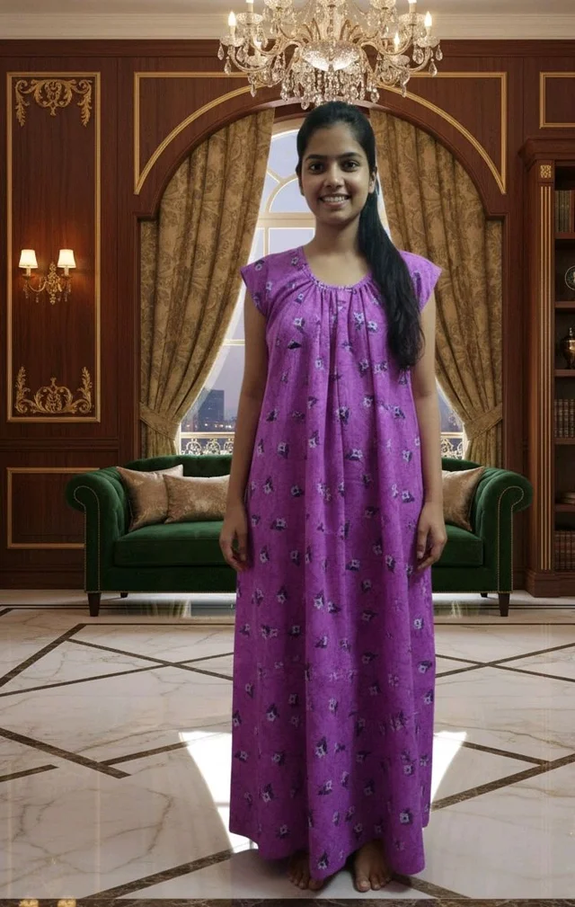 Pure Cotton Nighty – Soft & Comfortable Night Wear | Available in Purple & Light Green (Pack of 2) - Free size