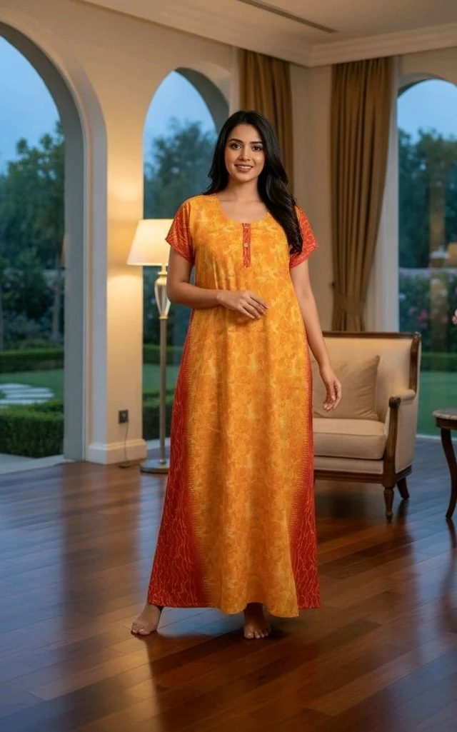 Pure Cotton Nighty – Yellow | Soft, Breathable & Comfortable Sleepwear - Free size