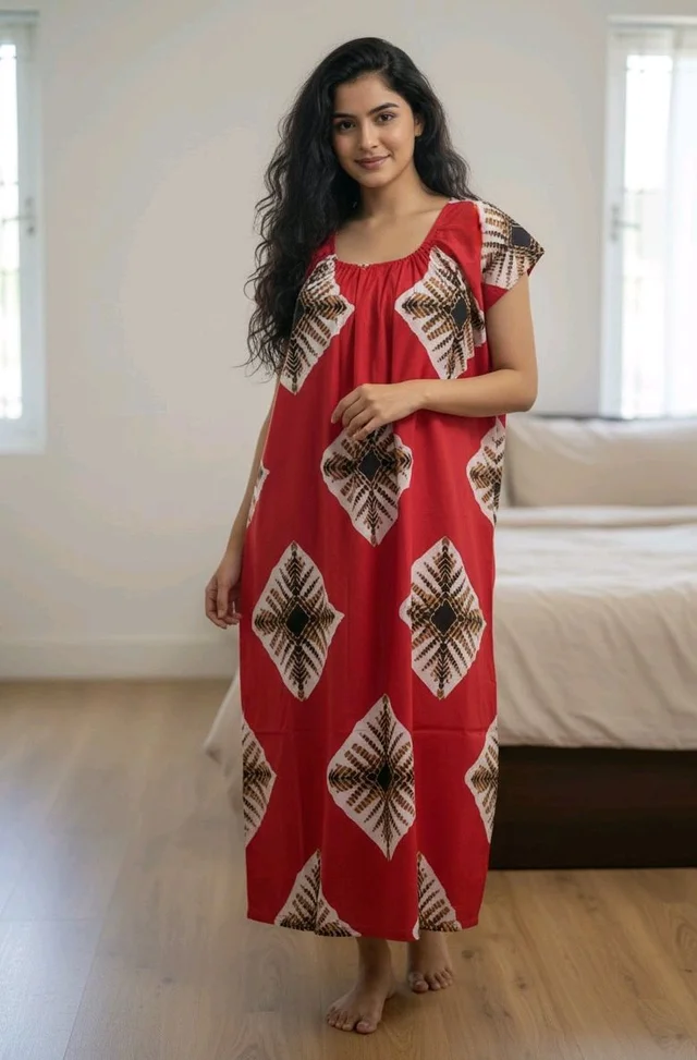 Cotton Mix Nighty – Pack of 2 (Deep Red & Yellow) - Free size