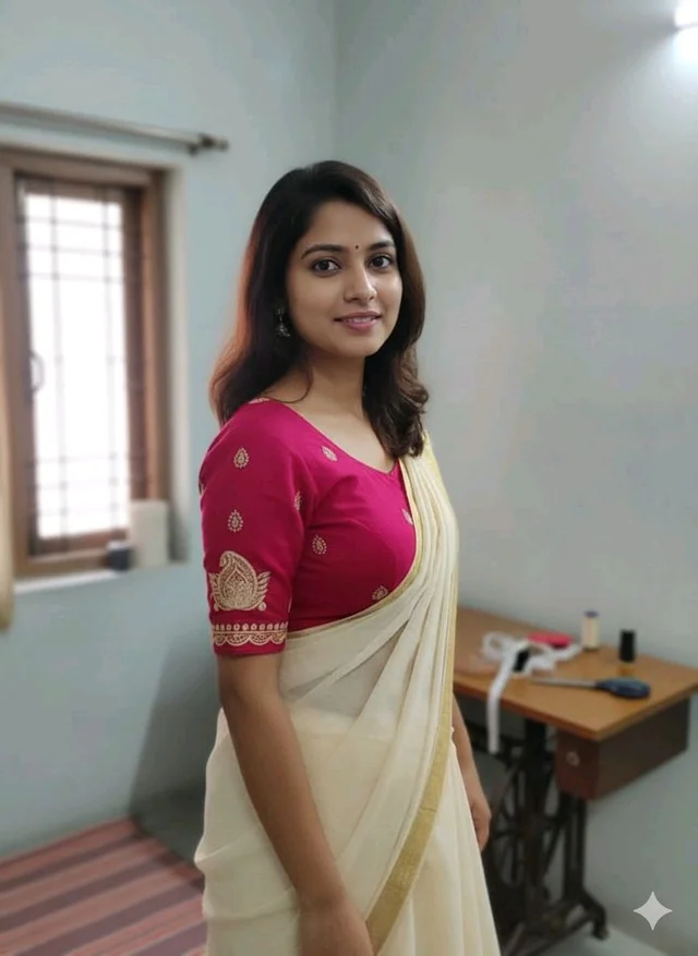 Maroon Flush Embroidery Designer Blouse – Round Neck & Deep U Back - 32, Maroon Flush