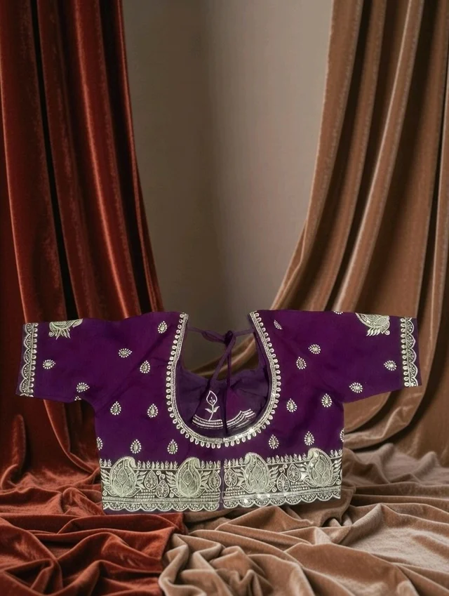 Clairvoyant Designer Blouse – Round Neck & Deep U Back - 34, Clairvoyant