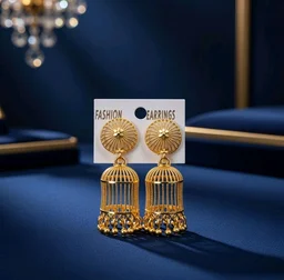 Traditional Gold Plated Jhumka Earrings Pack of 2 for Women (Red Beads & Classic Design)