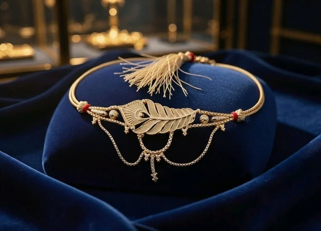Gold Finish Leaf Design Necklace with Adjustable Dori