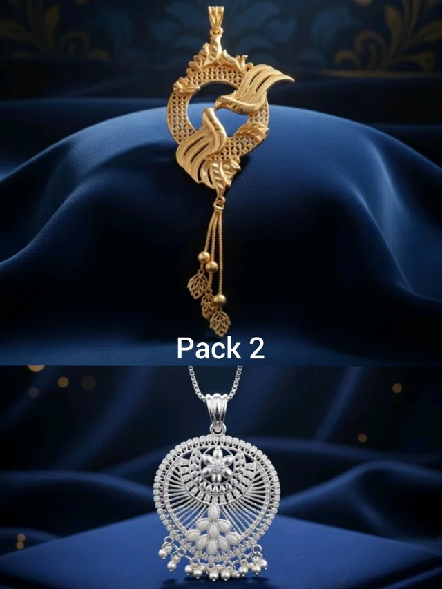 Gold and Silver Plated Designer Pendant Necklace for Women (Pack of 2)
