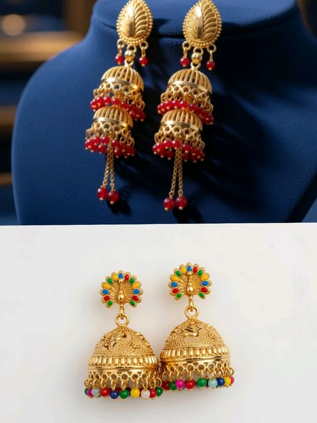 Traditional Gold Plated Designer Jhumka Earrings for Women (Pack of 2)