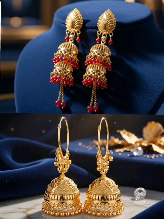 Traditional Gold Plated Designer Jhumka Earrings for Women (Pack of 2)