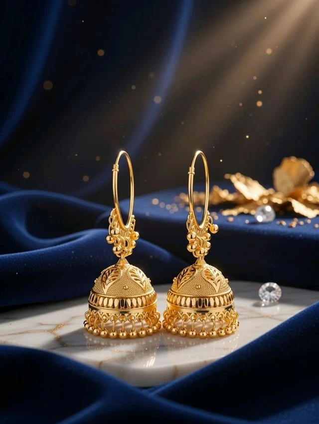 Traditional Gold Plated Hoop Jhumka Earrings for Women