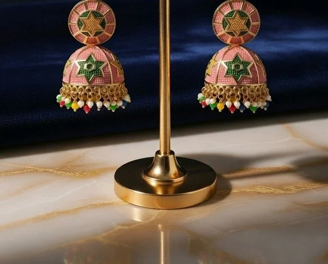Colorful Meenakari Jhumka Earrings with Multicolor Beads