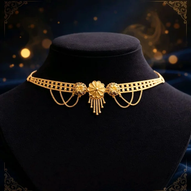 Royal Floral Gold Choker Necklace with Adjustable Dori