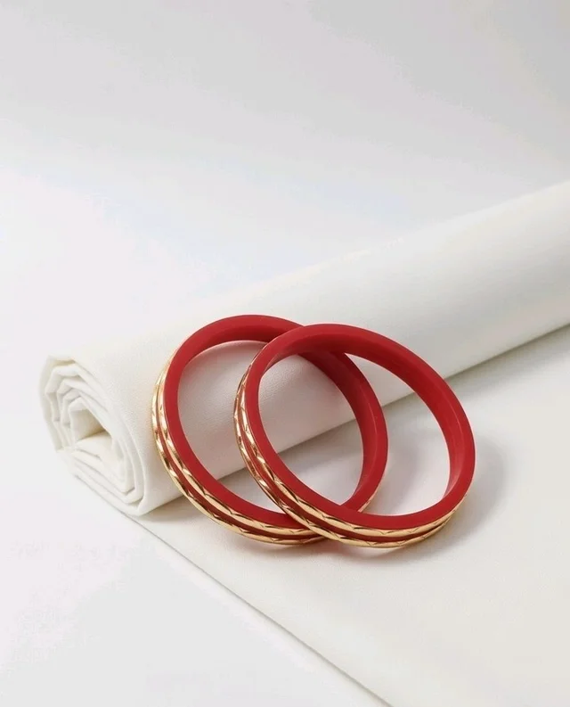 Red & Gold Traditional Bangle Set for Women (Pack of 4) - 2.6 size