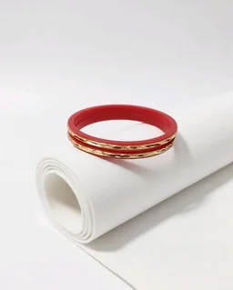 Red & Gold Traditional Bangle Set for Women (Pack of 4) - 2.6 size