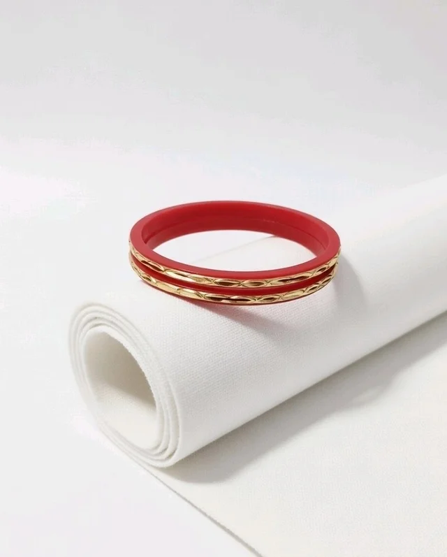 Red & Gold Traditional Bangle Set for Women (Pack of 4) - 2.6 size
