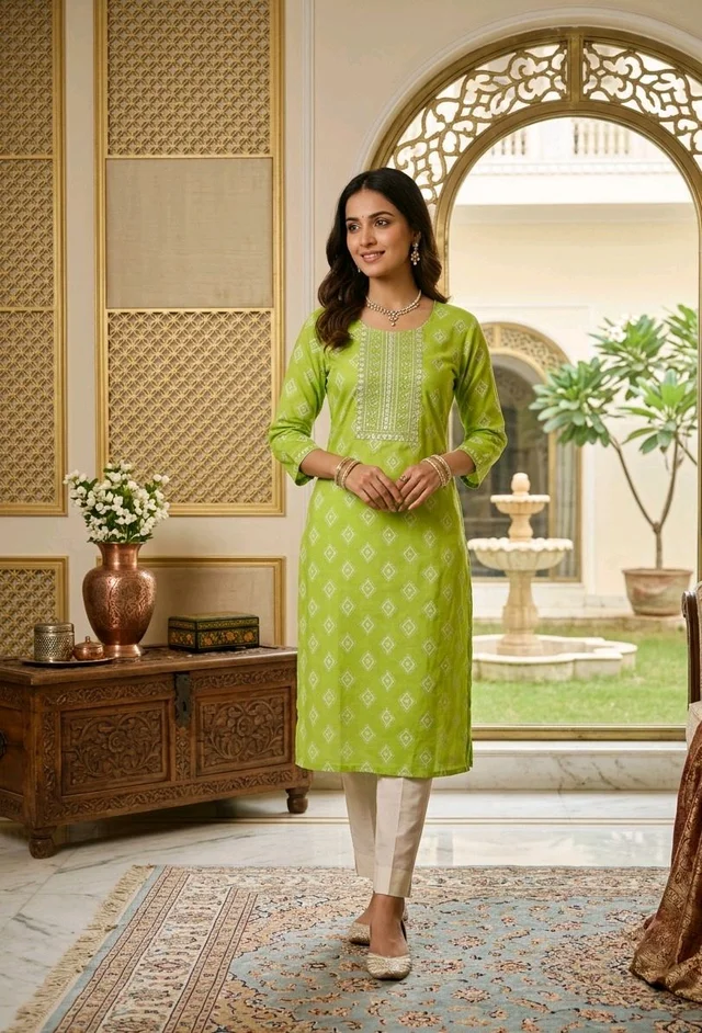 Sushi Embroidered Straight Kurti for Women (Kurti Only) - L, Sushi