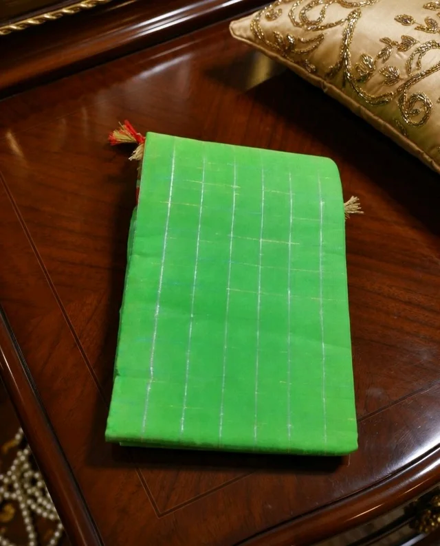 Traditional Green Tant Saree with Red Check Border
