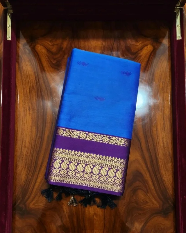 Azure Radiance Kalyani Silk Saree with Elegant Zari Border - 5.5 miter, Azure Radiance