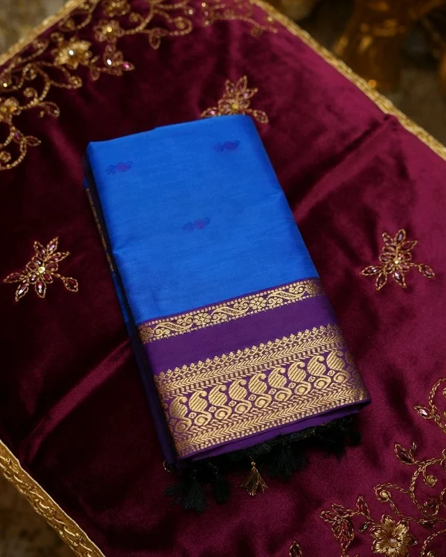 Azure Radiance Kalyani Silk Saree with Elegant Zari Border - 5.5 miter, Azure Radiance