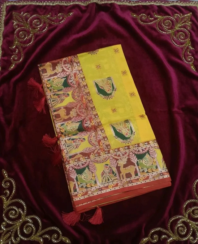 Dandiya Silk Saree – Yellow Traditional Designer Saree - 5.5 meter, Yellow
