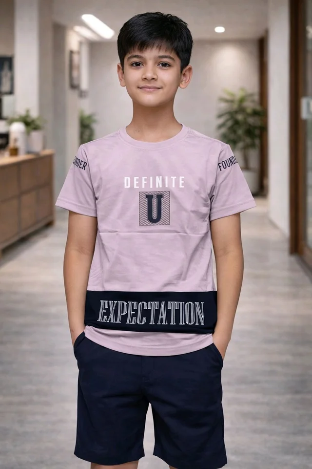 Boys Printed Cotton T-Shirt | Soft & Comfortable Fabric | Light Mauve Colour | Size M | Approx. 13–14 Years Casual Stylish Wear
