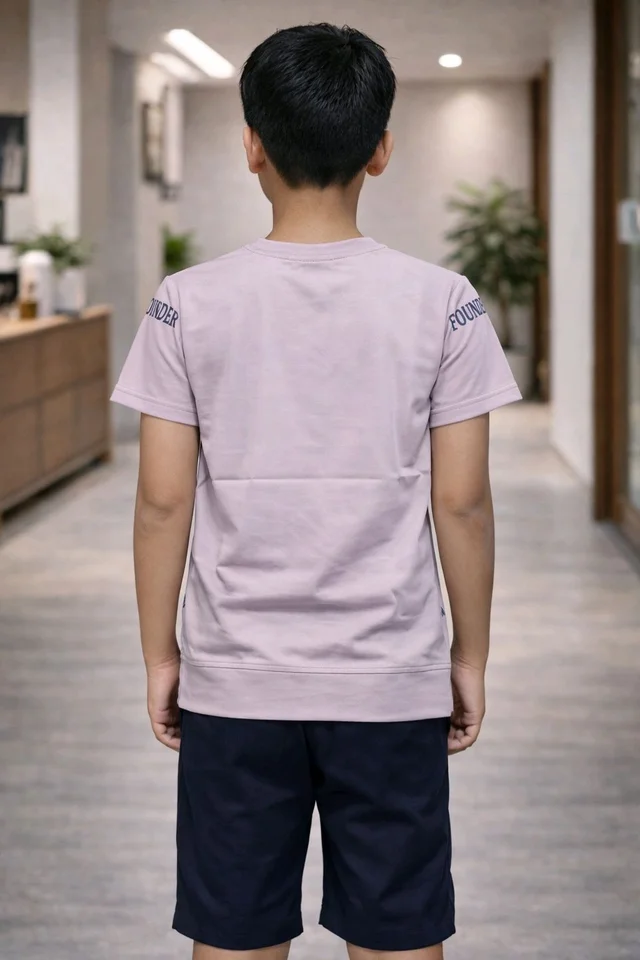 Boys Printed Cotton T-Shirt | Soft & Comfortable Fabric | Light Mauve Colour | Size M | Approx. 13–14 Years Casual Stylish Wear