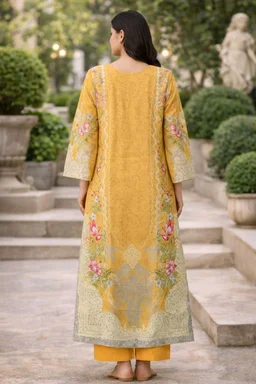 Women’s Designer Salwar Or Kameez Set with Dupatta | Mustard Yellow Printed Suit | Elegant Ethnic Wear | Soft Fabric | Size XXL
