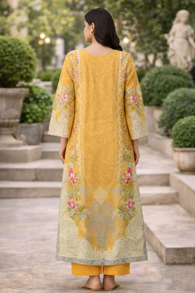 Women’s Designer Salwar Or Kameez Set with Dupatta | Mustard Yellow Printed Suit | Elegant Ethnic Wear | Soft Fabric | Size XXL