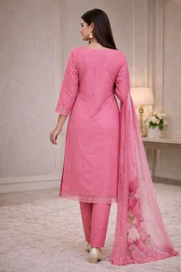 Women’s Mulberry Colour Kurta 3-Piece Set | Elegant Ethnic Wear | Embroidered Suit with Dupatta | XXL Size - Mulberry