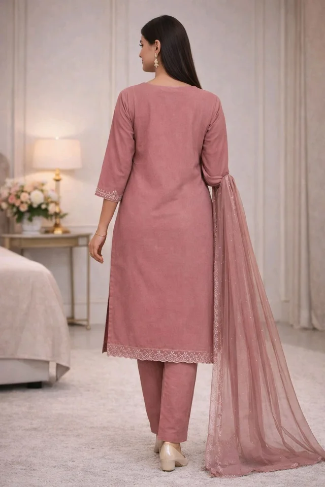 Women’s Mulberry Pink Kurta 3-Piece Set | Embroidered Ethnic Wear | Elegant Suit with Dupatta | XXL Size