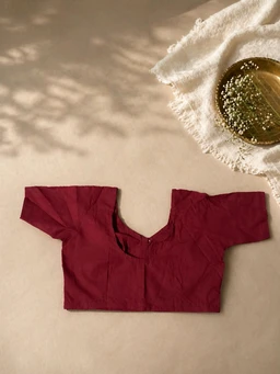 Premium Rich Maroon Cotton Blouse with Glass Sleeves and Front Hook Closure. - 32 size, rich meroon