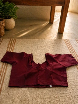 Rosewood Cotton Blouse with Front Hook and Glass Sleeves - 34 size, Rosewood