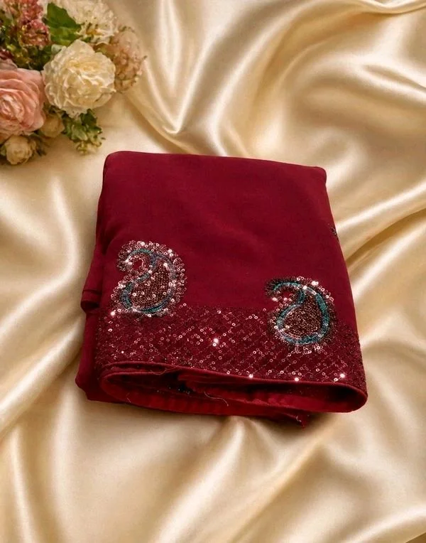 Buy 1 Get 1 Free Designer Saree for Women | Orange & Maroon Sequence Work Saree Combo - Flamingo