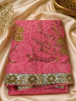Buy 1 Get 1 Free Designer Saree for Women | Green & Pink Embroidery Sequence Work Saree Combo - Crete