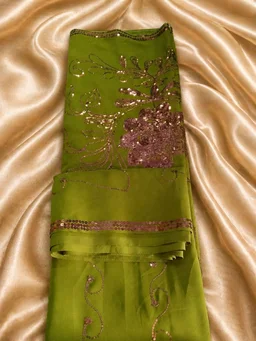 Buy 1 Get 1 Free Designer Saree for Women | Green & Pink Embroidery Sequence Work Saree Combo - Crete