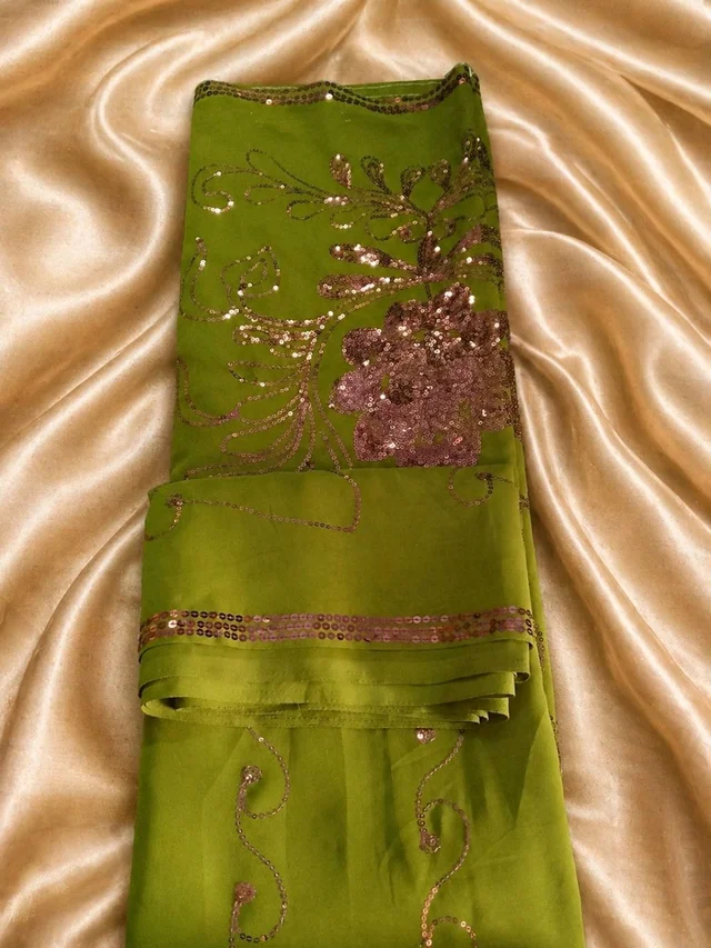 Buy 1 Get 1 Free Designer Saree for Women | Green & Pink Embroidery Sequence Work Saree Combo - Crete