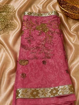 Buy 1 Get 1 Free Designer Saree for Women | Green & Pink Embroidery Sequence Work Saree Combo - Crete