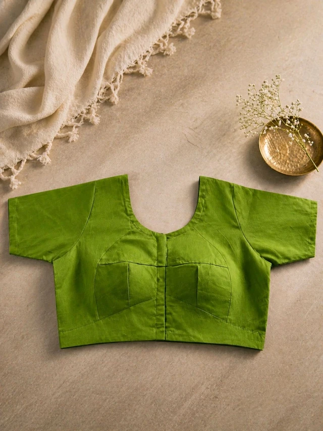 Sushi Colour Cotton Blouse | Round Neck Front & Back | Front Hook Closure | Size 34