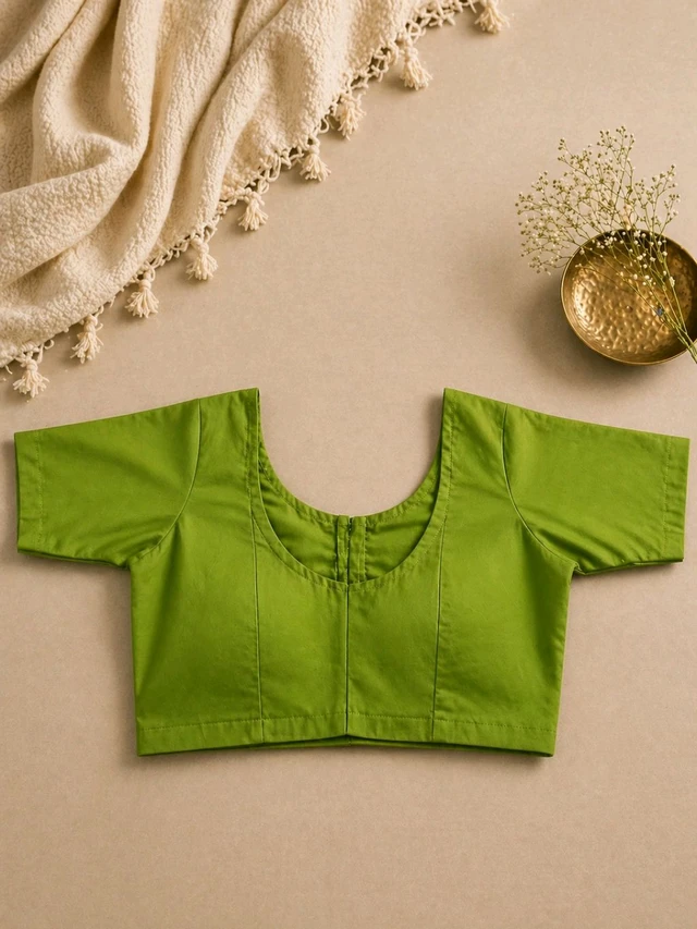 Sushi Colour Cotton Blouse | Round Neck Front & Back | Front Hook Closure | Size 34 - Sushi