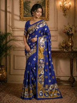 Buy 1 Get 1 Free Printed Saree for Women | Maroon & Royal Blue Saree Combo - Wine Berry