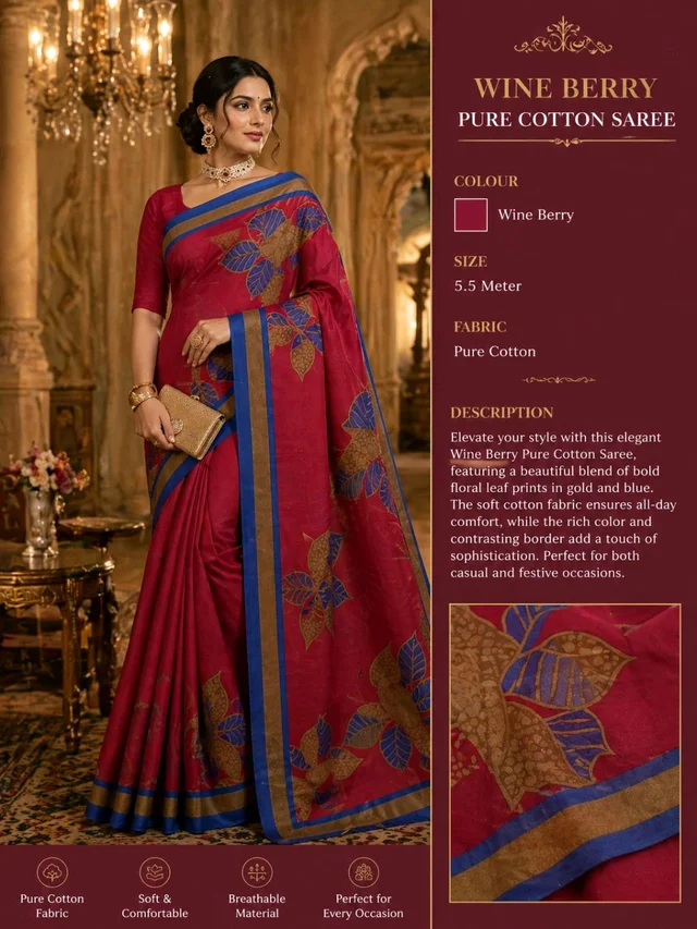 Buy 1 Get 1 Free Printed Saree for Women | Pink Blue & Mustard Maroon Saree Combo